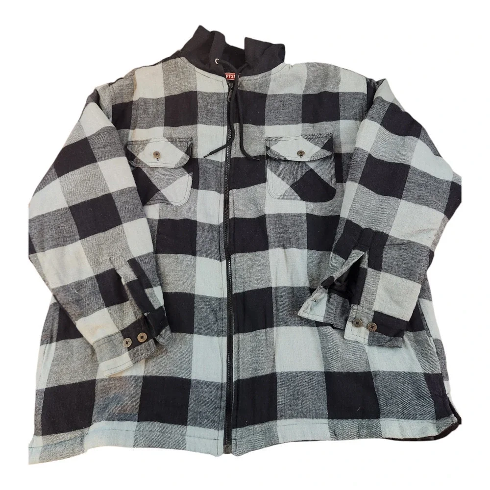 Craftsman hooded flannel jacket quilted lining men's sz XL black gray
